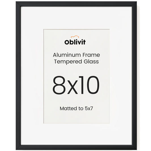 Oblivit 8x10 Picture Frame Metal with Mat for Tabletop and Wall Decor, Black