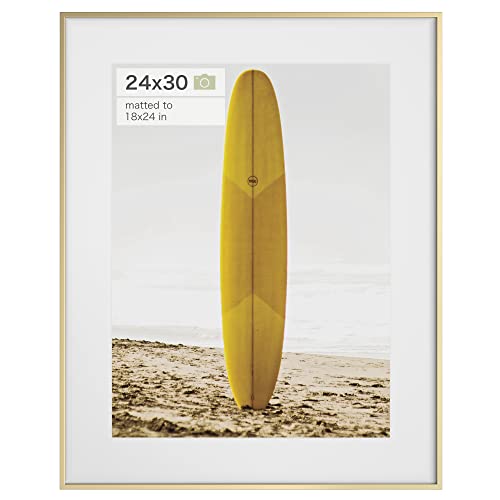 Oblivit 24x30 Frame Gold, Premium Metal Poster Frame with Mat for 18x24 Photo, Tempered Glass